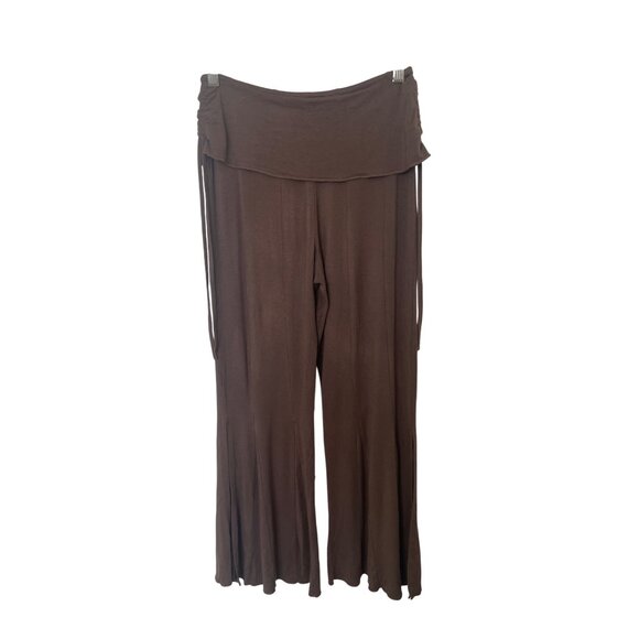 Jayli Brown Wide-Leg Rayon Pants With Fold-Over Waistband - Picture 4 of 7